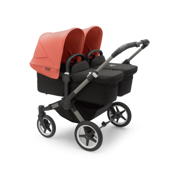 Bugaboo Donkey 5 Twin Pushchair & Carrycot - Graphite / Midnight Black /Sunrise Red 1 Bugaboo Donkey 5 Twin Pushchair & Carrycot - Graphite / Midnight Black /Sunrise Red