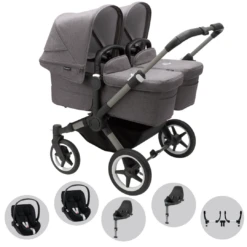 Bugaboo Donkey 5 Twin Pushchair & Cybex Cloud T Travel System - Graphite / Grey Melange