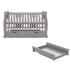 Obaby Stamford Classic Cot Bed & Cot Top Changer -Taupe Grey