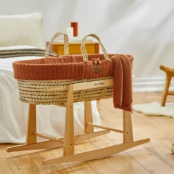 Little Green Sheep Knitted Moses Basket & Rocking Stand Bundle | Terracotta