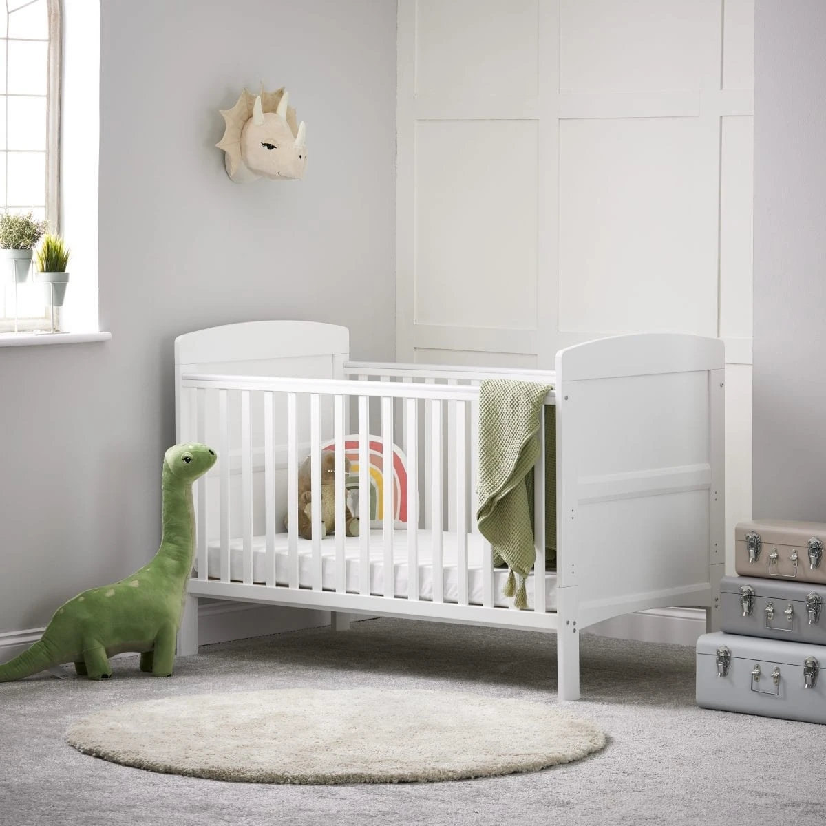 Obaby Grace Cot Bed & Fibre Mattress- White 1 Obaby Grace Cot Bed & Fibre Mattress- White