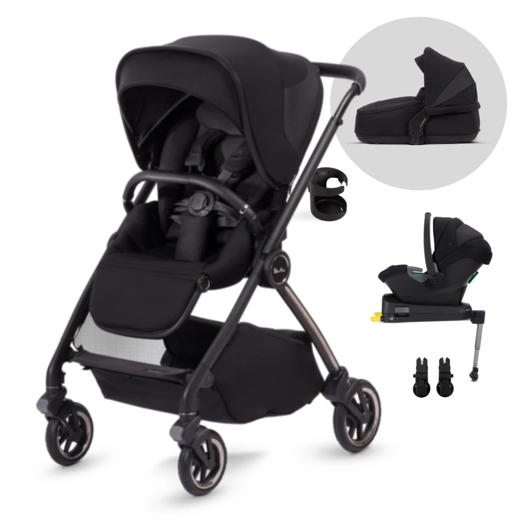 Silver Cross Dune Pushchair, Compact Carrycot & Dream I-Size Travel Pack - Space Black 1 Silver Cross Dune Pushchair, Compact Carrycot & Dream I-Size Travel Pack - Space Black