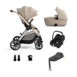 Silver Cross Reef Pushchair, First Bed Folding Carrycot & Maxi-Cosi Cabriofix Travel Pack - Stone