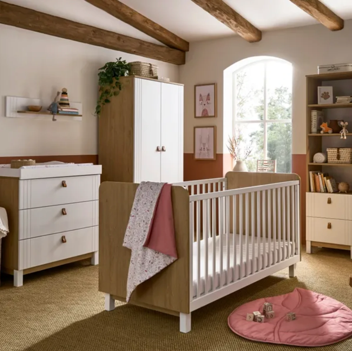 CuddleCo Rafi 4 Piece Furniture Set - Oak | White 1 CuddleCo Rafi 4 Piece Furniture Set - Oak | White