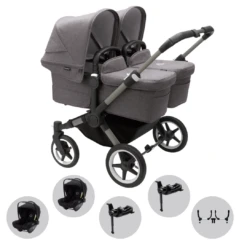 Bugaboo Donkey 5 Twin Pushchair & Turtle Air 360 Travel System - Graphite / Grey Melange