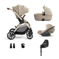 Silver Cross Reef Pushchair, First Bed Folding Carrycot & Cybex Cloud T I-Size Travel Pack - Stone