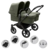 Bugaboo Donkey 5 Twin Pushchair & Maxi-Cosi Cabriofix I-Size Travel System - Black / Forest Green