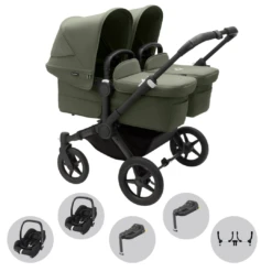 Bugaboo Donkey 5 Twin Pushchair & Maxi-Cosi Cabriofix I-Size Travel System - Black / Forest Green