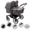 Bugaboo Donkey 5 Twin Pushchair & Maxi-Cosi Cabriofix I-Size Travel System - Graphite / Grey Melange