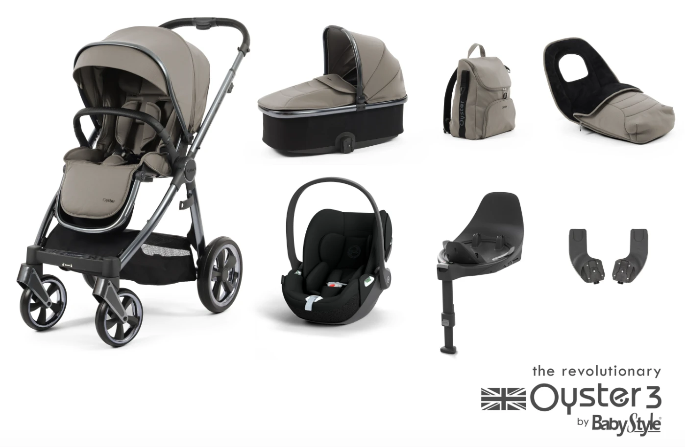 Oyster 3 Luxury 7 Piece Cybex Cloud T Travel System | Stone (Gun Metal Chassis) 1 Oyster 3 Luxury 7 Piece Cybex Cloud T Travel System | Stone (Gun Metal Chassis)