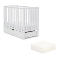 Obaby Bantam Space Saver Cot, Under Drawer & Fibre Mattress - White