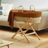 Little Green Sheep Quilted Moses Basket & Stand Bundle | Terracotta Rice Print