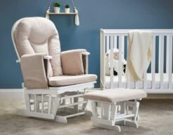 Obaby Reclining Glider Chair And Stool - White And Sand