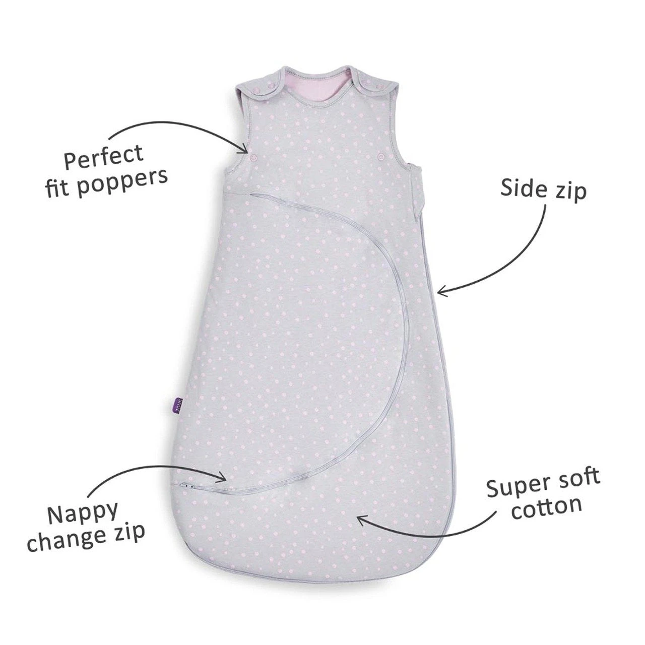 SnuzPouch Sleeping Bag1.0 Tog - Pink Spot(0-6 Months) 2 SnuzPouch Sleeping Bag1.0 Tog - Pink Spot(0-6 Months) - Image 2