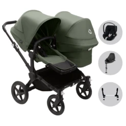 Bugaboo Donkey 5 Duo Pushchair & Cybex Cloud T Travel System - Black / Forest Green