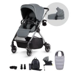 Silver Cross Dune Pushchair, Compact Carrycot, Dream I-Size Ultimate Bundle - Glacier Grey