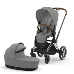 Cybex Priam Pushchair & Lux Carrycot | Mirage Grey & Chrome (Brown Handle)