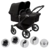 Bugaboo Donkey 5 Twin Pushchair & Maxi-Cosi Pebble 360 Travel System - Black / Midnight Black