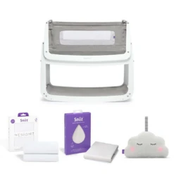 SnuzPod4 Bedside Crib Starter Bundles - Dusk Grey (White Sheets)