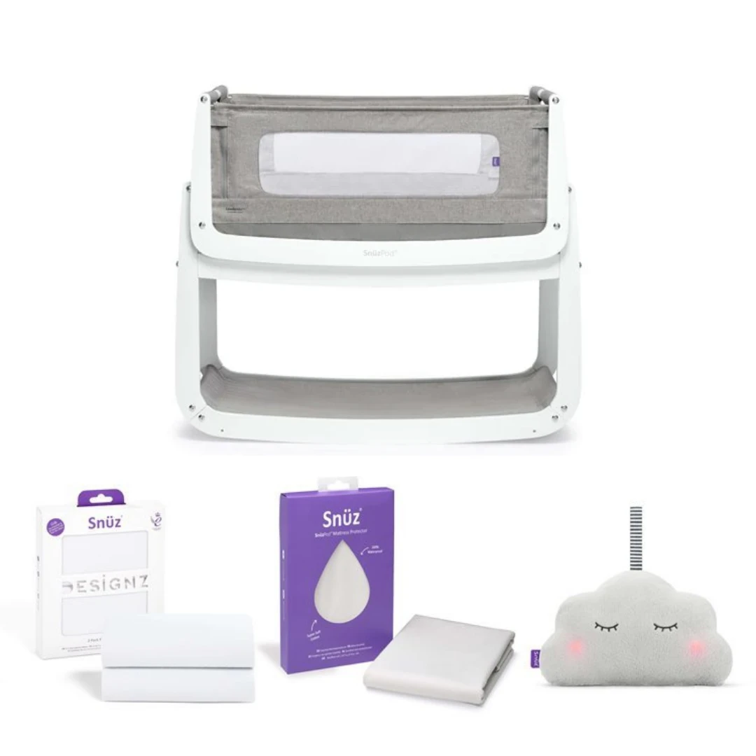 SnuzPod4 Bedside Crib Starter Bundles - Dusk Grey (White Sheets) 1 SnuzPod4 Bedside Crib Starter Bundles - Dusk Grey (White Sheets)