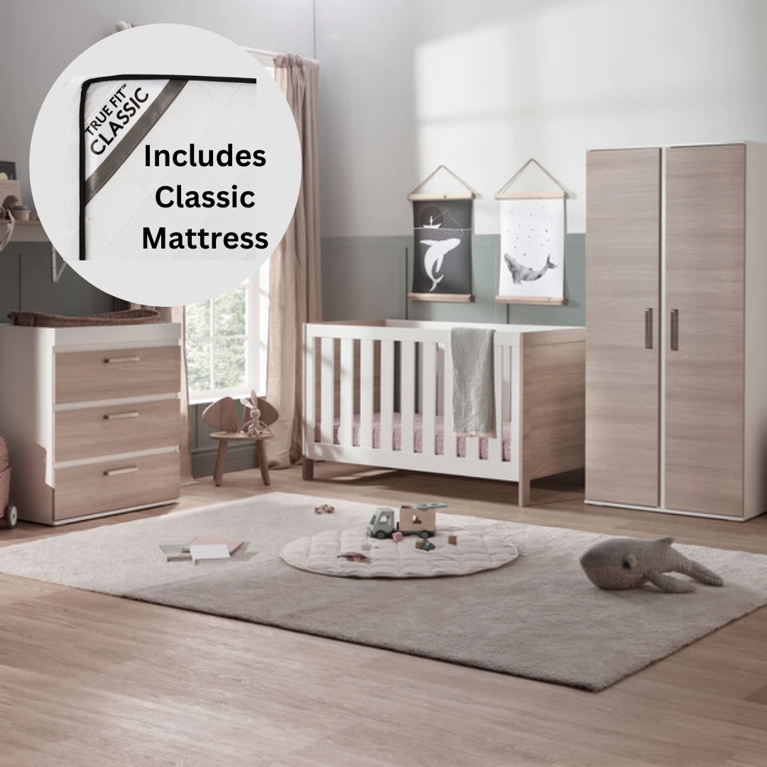 Silver Cross Finchley Oak 3 PC Room Set & Classic Mattress 1 Silver Cross Finchley Oak 3 PC Room Set & Classic Mattress