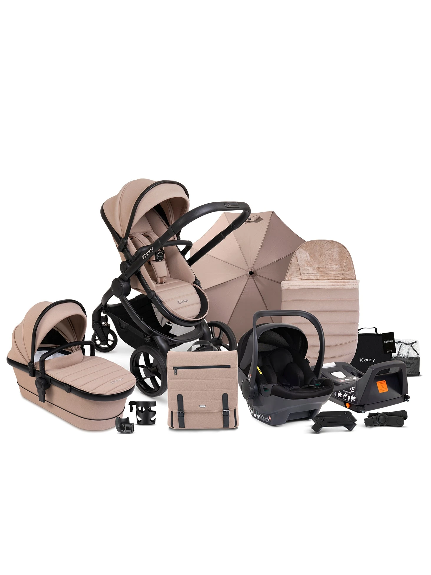 ICandy Peach 7 Pushchair & Carrycot Complete Car Seat Bundle | Cookie On Black 1 ICandy Peach 7 Pushchair & Carrycot Complete Car Seat Bundle | Cookie On Black