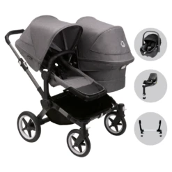 Bugaboo Donkey 5 Duo Pushchair & Maxi-Cosi Pebble 360 Travel System - Graphite/Grey Melange