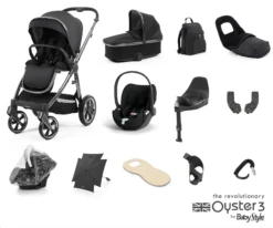 Oyster 3 Ultimate 12 Piece Cybex Cloud T Travel System| Carbonite (Gun Metal Chassis)