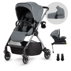 Silver Cross Dune Pushchair, Compact Carrycot & Dream I-Size Travel Pack - Glacier Grey