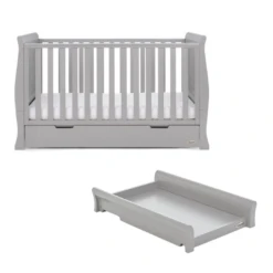 Obaby Stamford Classic Cot Bed & Cot Top Changer - Warm Grey