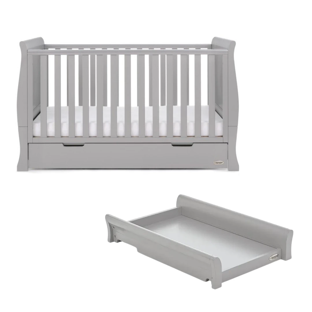 Obaby Stamford Classic Cot Bed & Cot Top Changer - Warm Grey 1 Obaby Stamford Classic Cot Bed & Cot Top Changer - Warm Grey