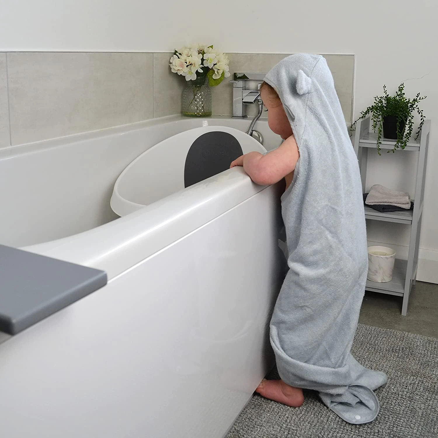 Shnuggle® Shnuggle Wearable Hooded Wrap Towel With Ears | Grey 3 Shnuggle® Shnuggle Wearable Hooded Wrap Towel With Ears | Grey - Image 3