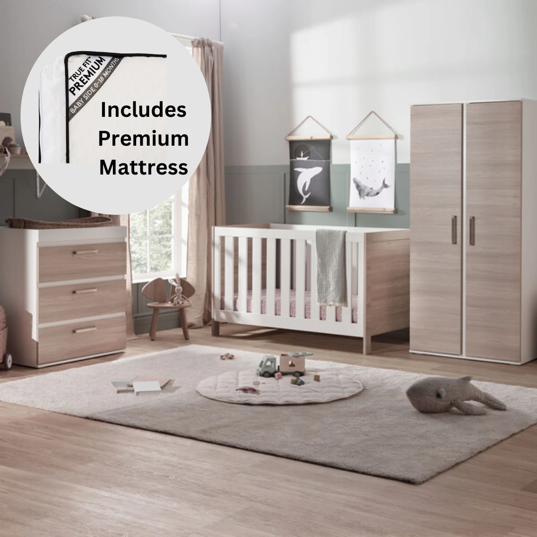 Silver Cross Finchley Oak 3 PC Room Set & Premium Mattress 1 Silver Cross Finchley Oak 3 PC Room Set & Premium Mattress