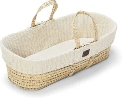 The Little Green Sheep Knitted Moses Basket & Mattress | Knitted Linen