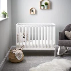 Obaby Bantam Space Saver Cot & Fibre Mattress - White -Baby Products Store wotgmt51ok1