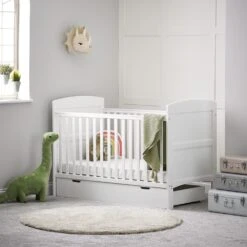Obaby Grace Cot Bed, Underdrawer & Fibre Mattress | White