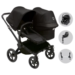Bugaboo Donkey 5 Duo Pushchair & Maxi-Cosi Pebble 360 Travel System - Black / Midnight Black