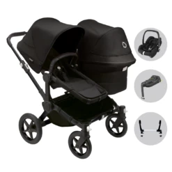 Bugaboo Donkey 5 Duo Pushchair & Maxi-Cosi Cabriofix I-Size Travel System - Black / Midnight Black